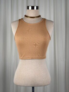 Nude Ribbed Crop Tank Top Beige Fitted Y2K Minimalist Sleeveless M